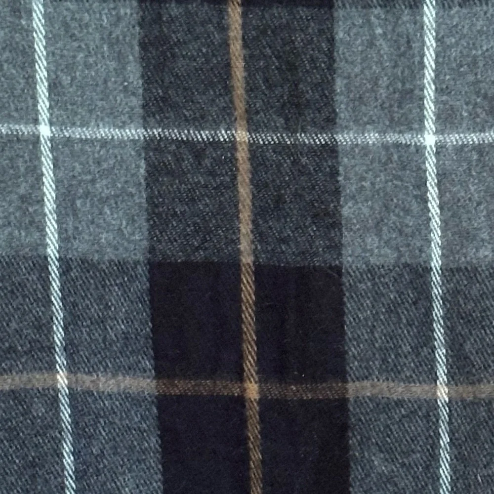 Black and Gray Plaid Knit Scarf with Fringe Made in Italy